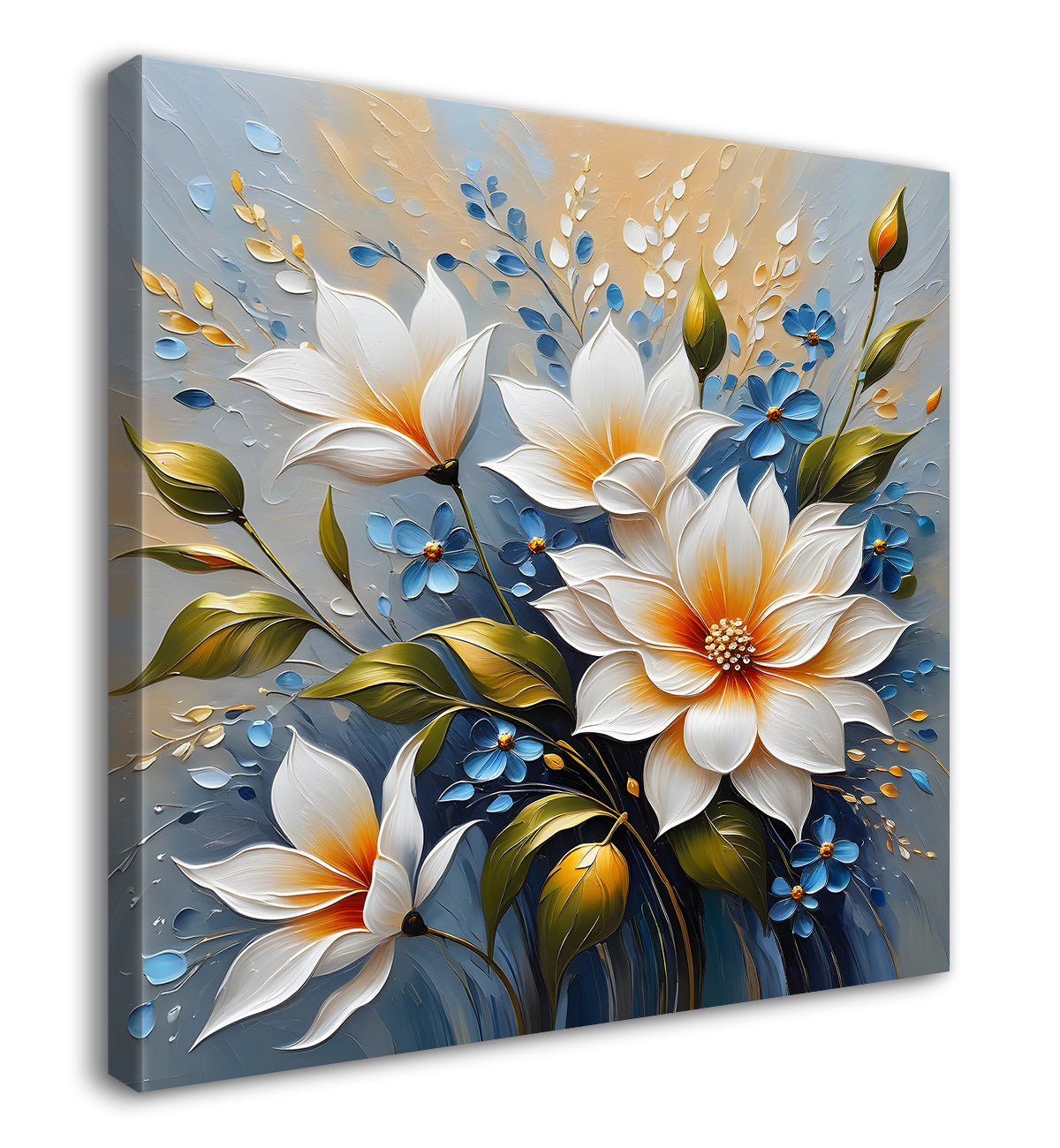 White flowers with grey background  textured painting - Flower-S-78