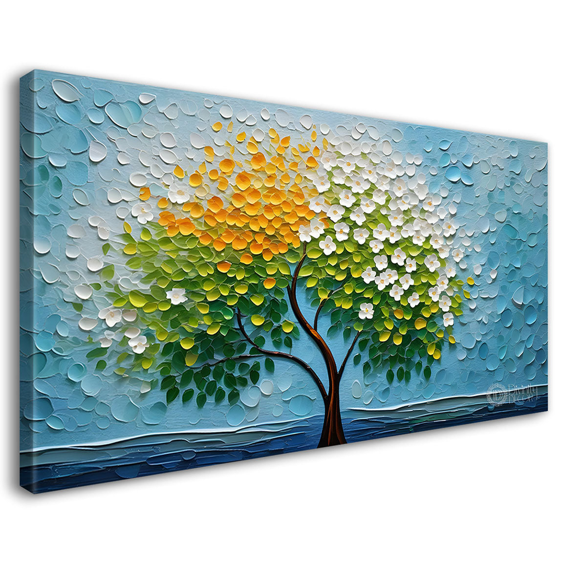 White flower tree in textured background oil painting Canvas Painting - Design - Tree-78