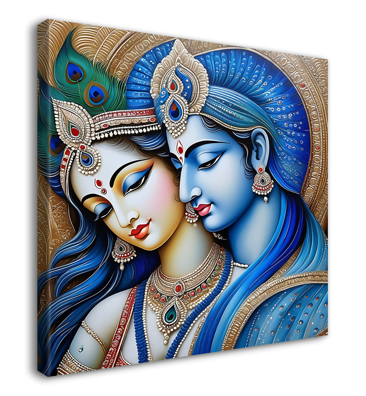 Blue face of krishna and radha with blue textured in oil painting Canvas Painting 24X24- Design - Krishna-S-78