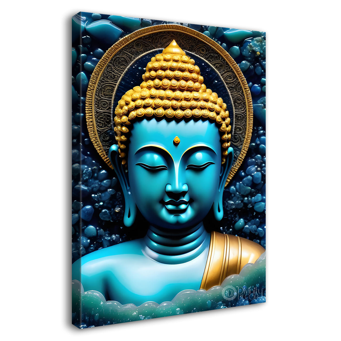 Blue face buddha with blue textured painting - Buddha-V-78