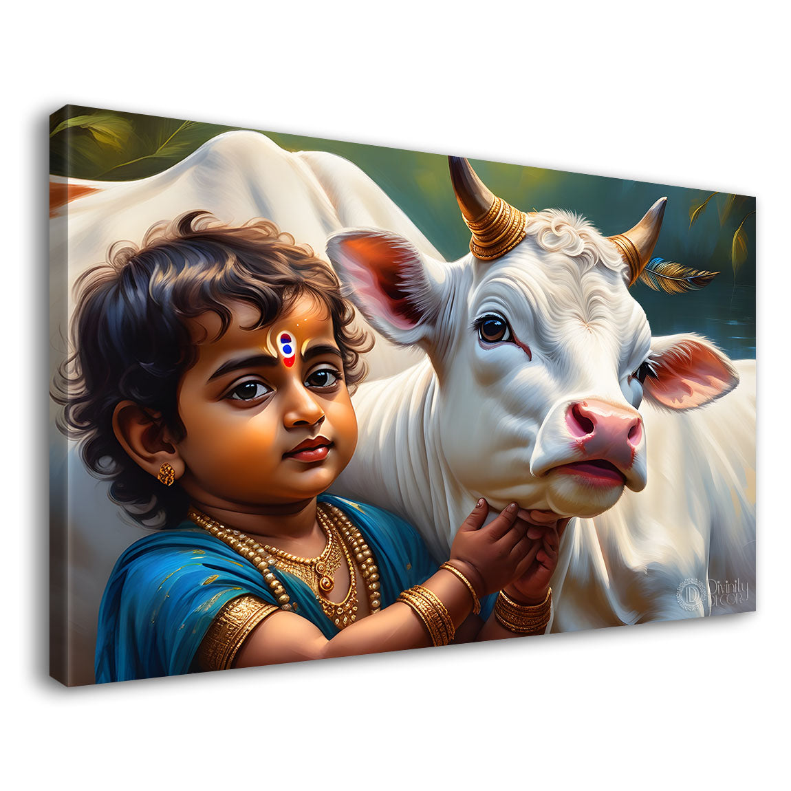 Little Krishna with baby cow painting Canvas Painting - Design - Krishna-79