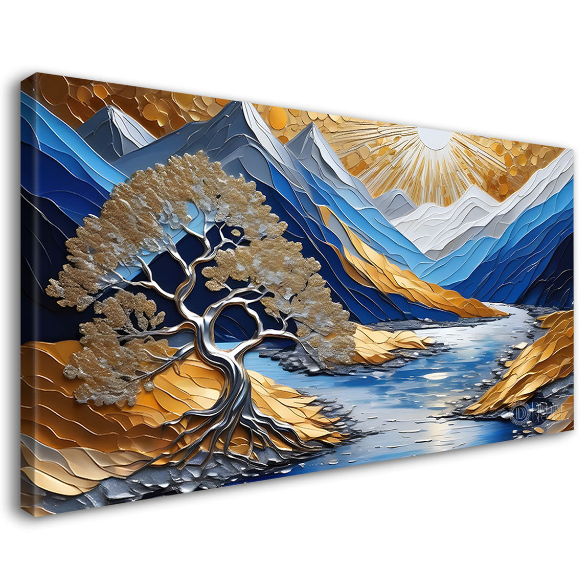 Blue mountains with the sun and trees Canvas Painting - Nature Art -792
