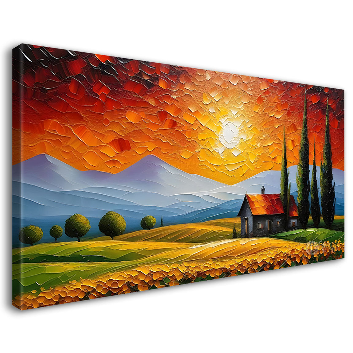 Mountains with the sunset and trees painting Canvas Painting - Nature Art -794