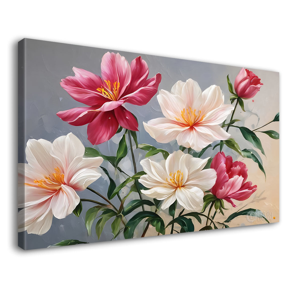 Pink flowers in grey background canvas painting- Flower-798