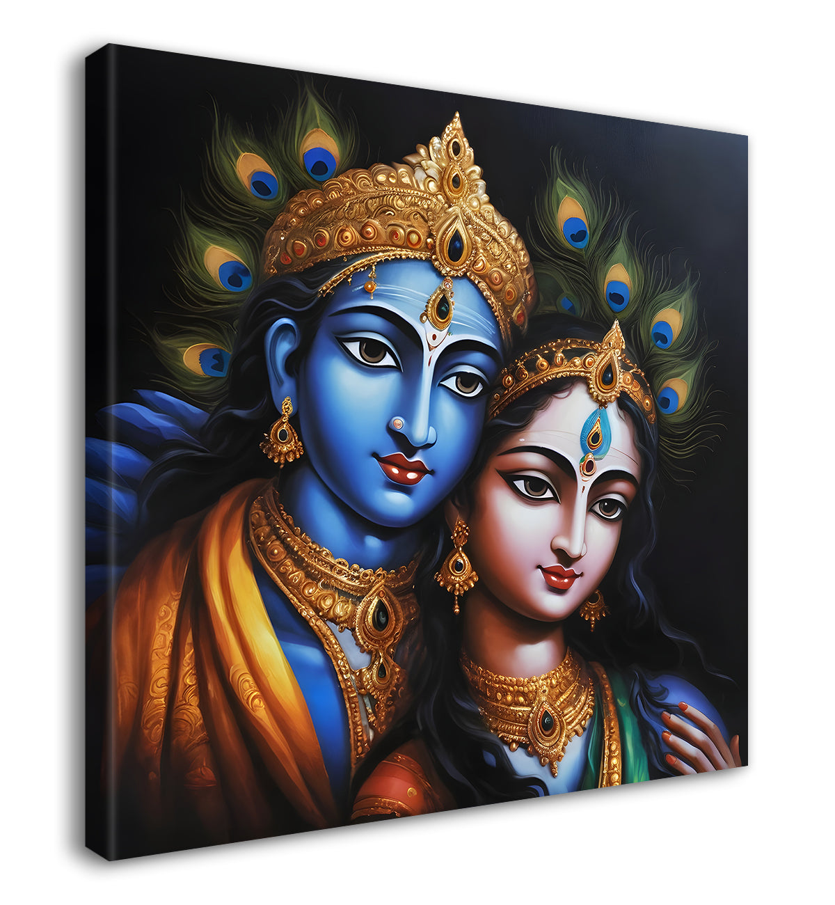 Blue face of krishna and radha with blue textured in oil painting Canvas Painting 24X24- Design - Krishna-S-79