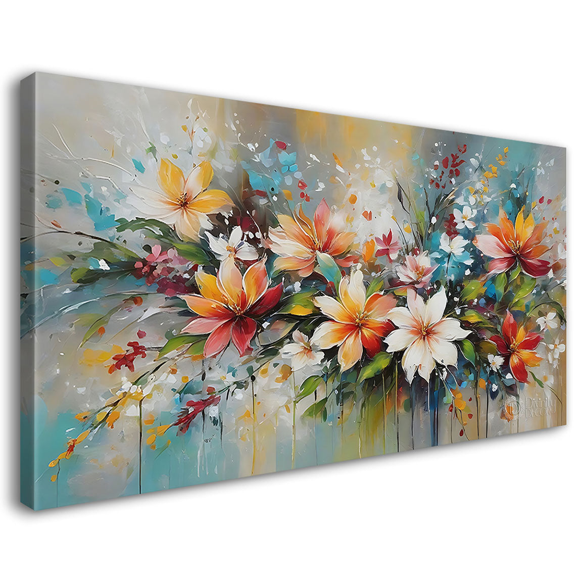Colorful flowers textured water color painting Canvas Painting - Nature Art -79