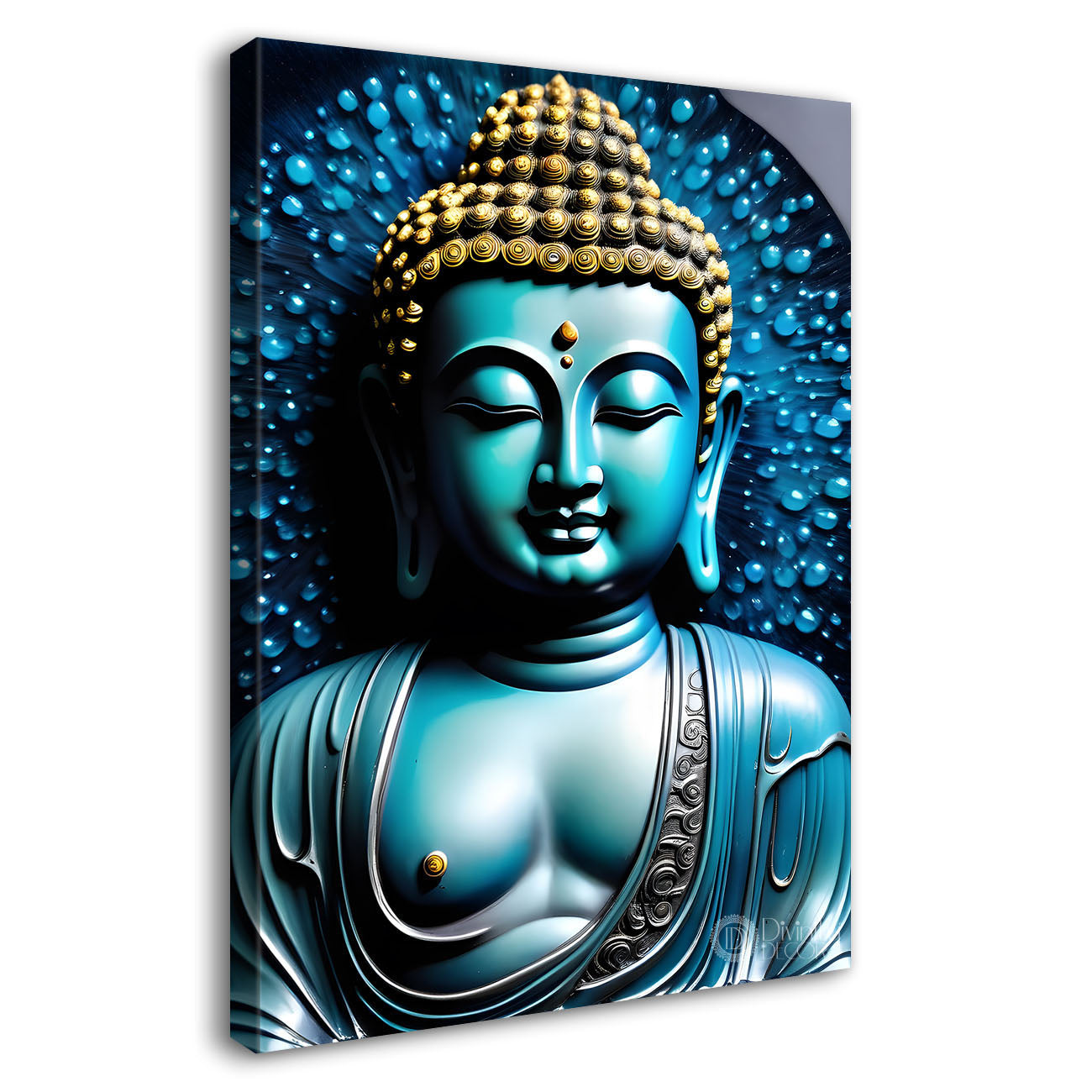 Blue buddha with navy blue textured paitning - Buddha-V-79
