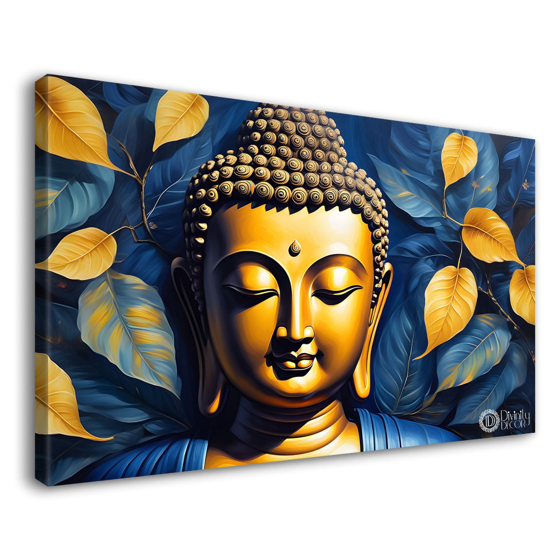 Golden buddha with yellow leaves painting Canvas Wall Painting - Buddha-79