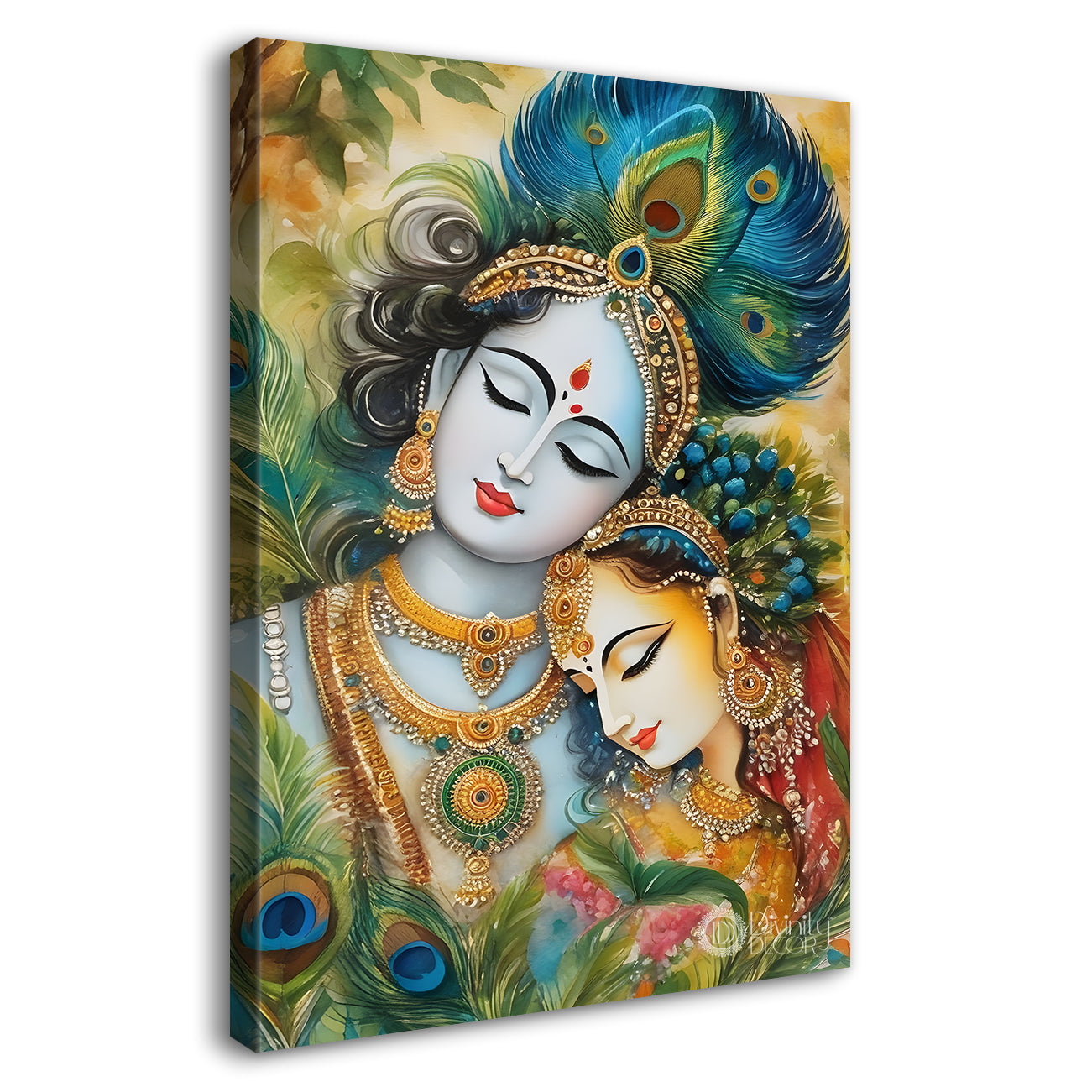Blue face of krishna with radha in colourful background textured art Canvas Painting - Design - Krishna-V-79
