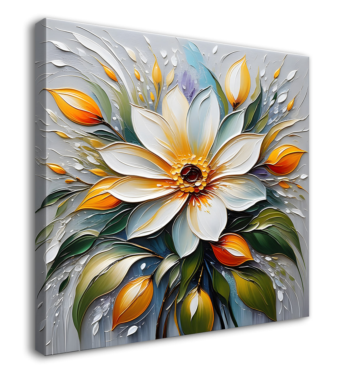 White flowers with grey background  textured painting  - Flower-S-79