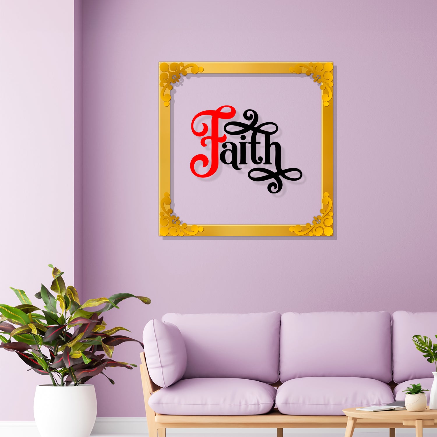 Faith Golden Plaque for Gifting, Wall Decor Clear UV print with Golden Border -7
