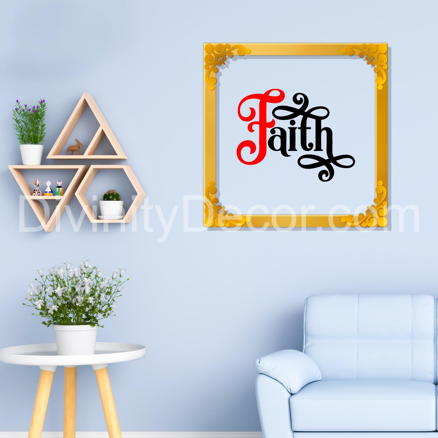 Faith Golden Plaque for Gifting, Wall Decor Clear UV print with Golden Border -7