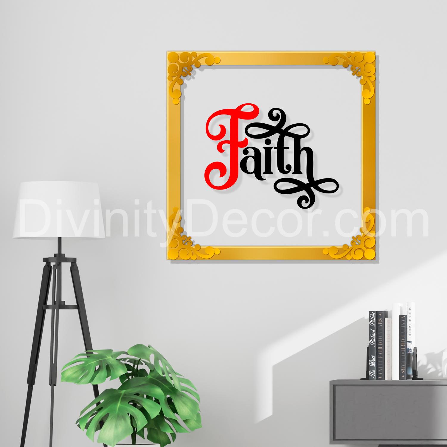 Faith Golden Plaque for Gifting, Wall Decor Clear UV print with Golden Border -7
