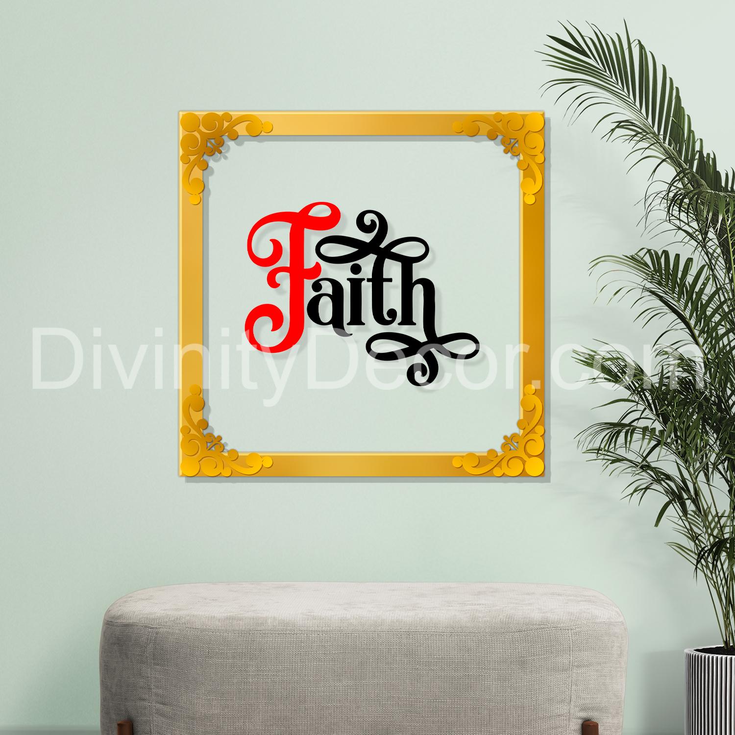 Faith Golden Plaque for Gifting, Wall Decor Clear UV print with Golden Border -7
