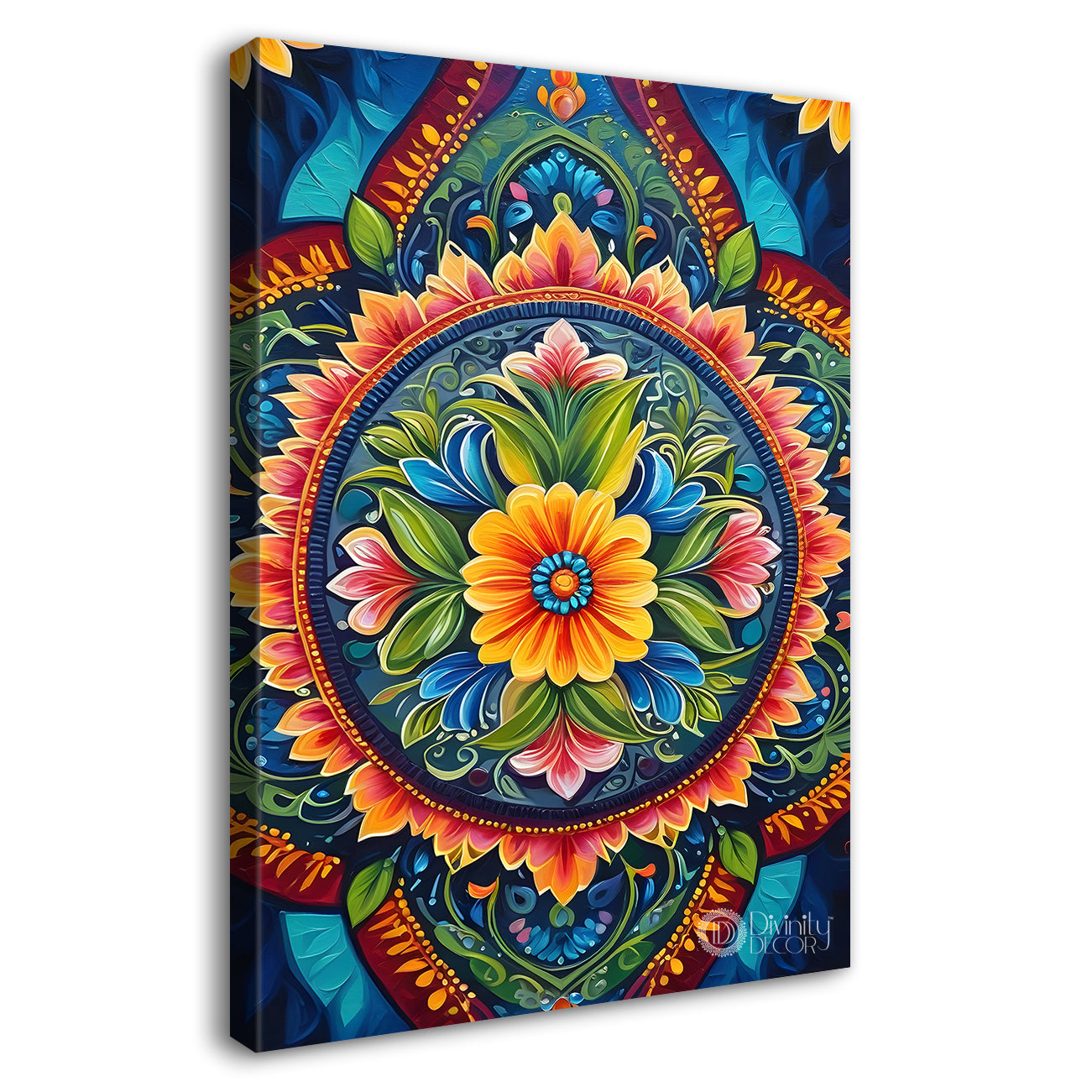 Colourful flower in mandala design textured painting - Flower-V-7