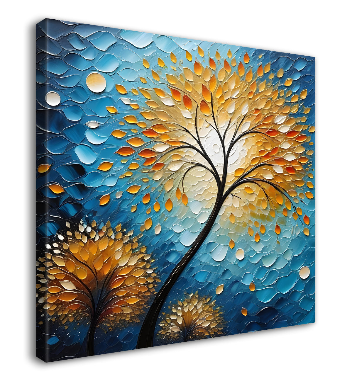 Golden tree with moon in dark green background natural art Canvas Painting 24X24- Nature Art -S-4