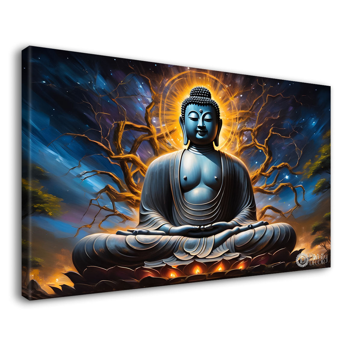 Buddha with dark blue textured painting Canvas Wall Painting - Buddha-7