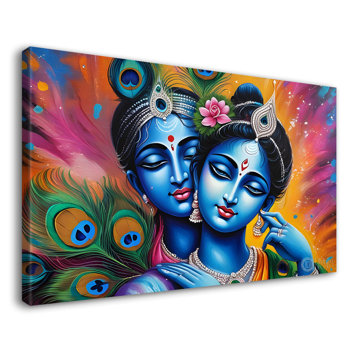 Blue faces of Krishna and Radha painting Canvas Painting - Design - Krishna-80