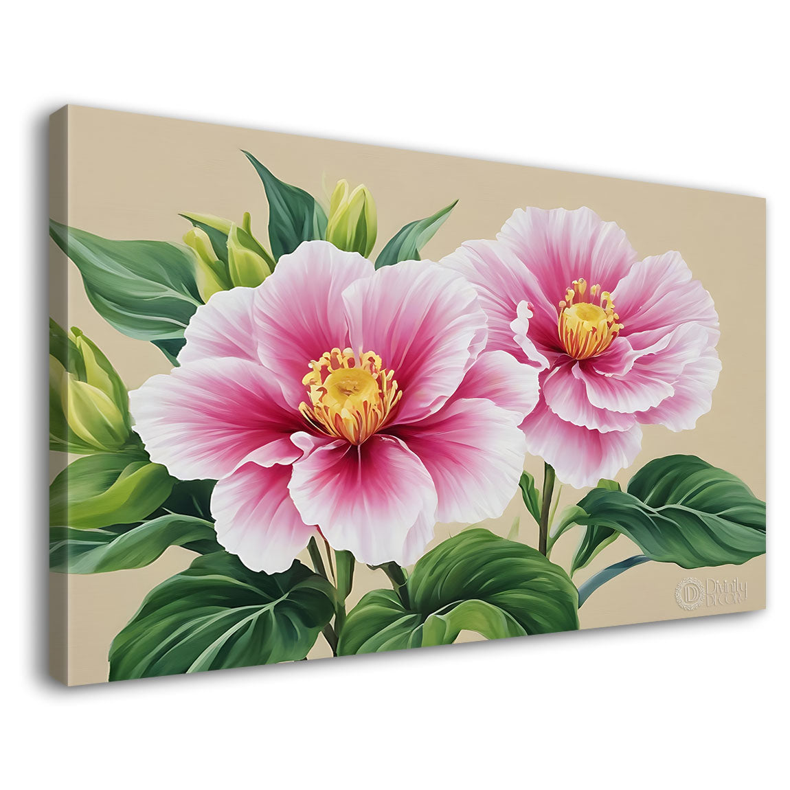 Pink flowers in light background canvas painting- Flower-801