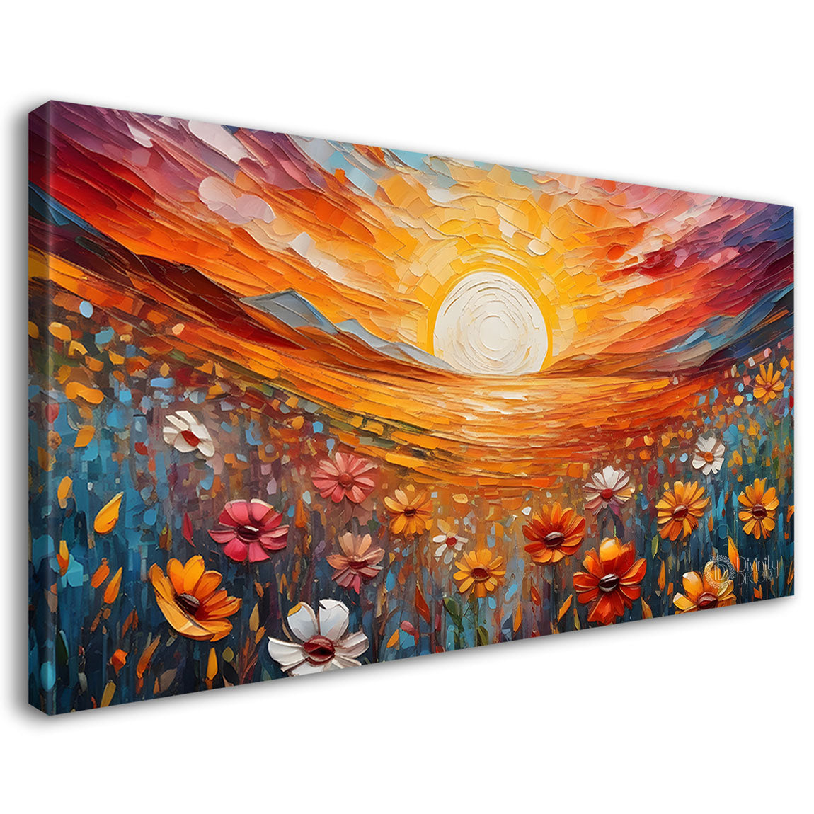 Sunset with flowers painting Canvas Painting - Nature Art -801