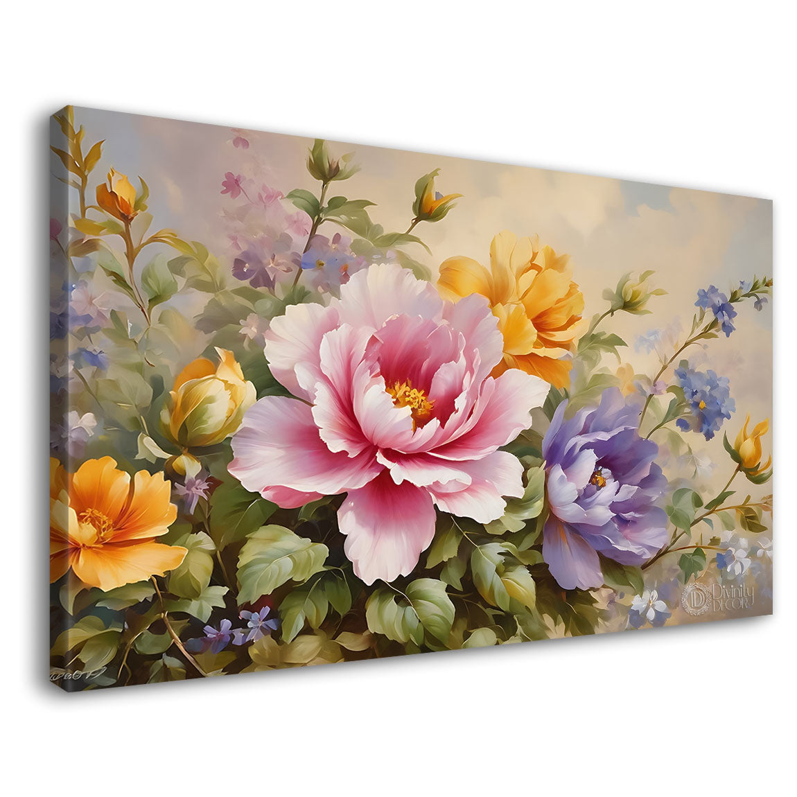 Pink flowers in light background canvas painting- Flower-804