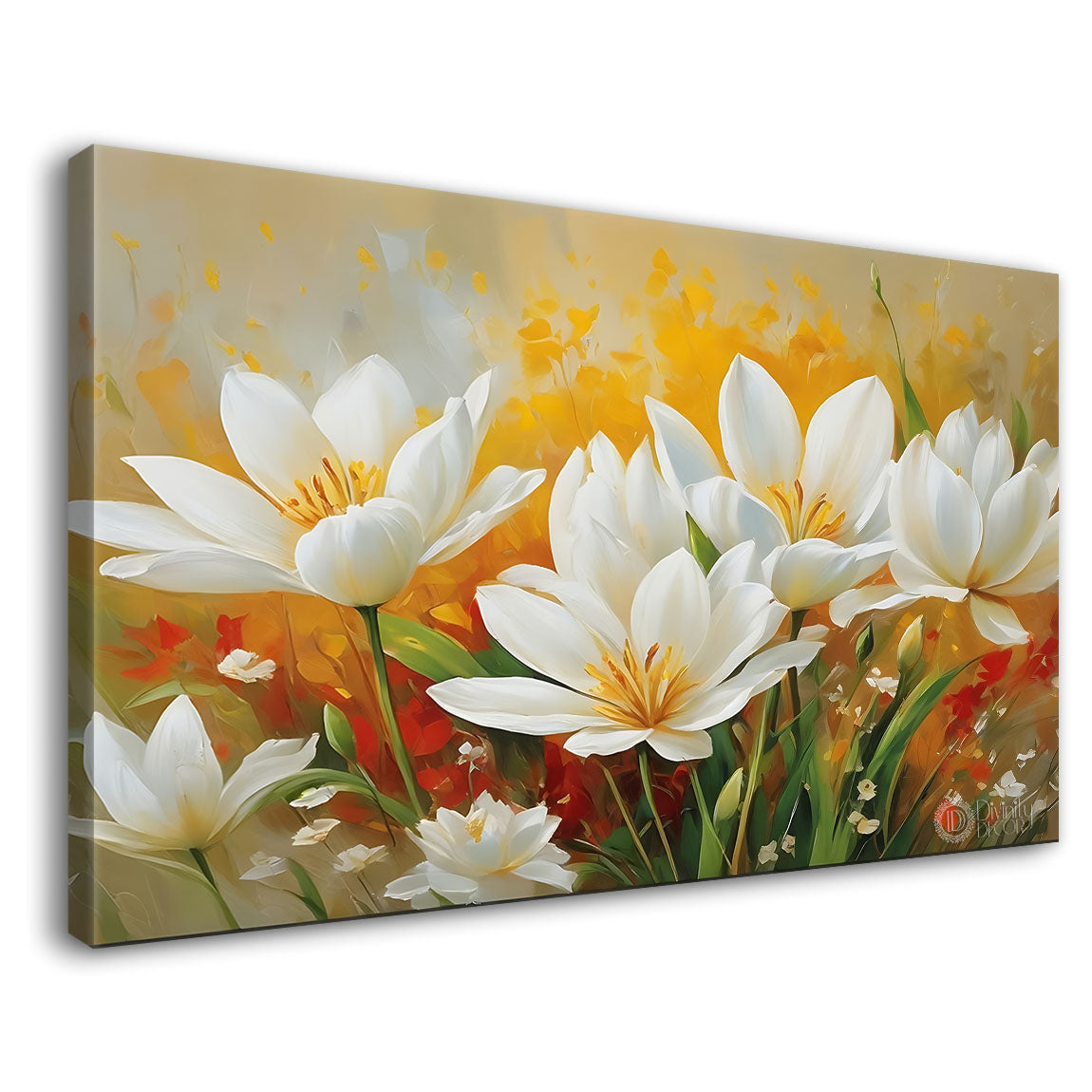 White flowers in light background canvas painting- Flower-805