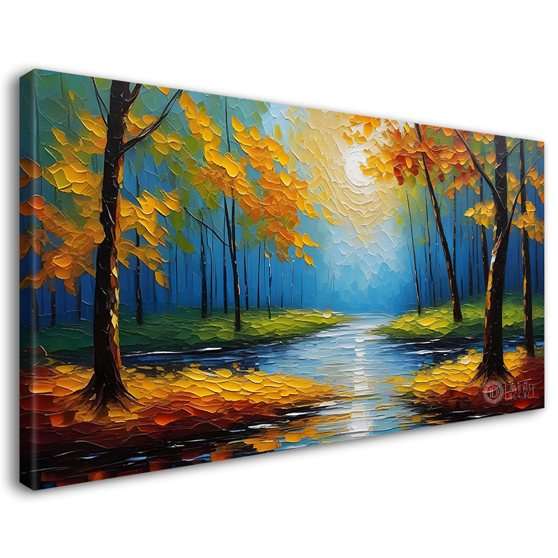 Orange trees with the lake painting Canvas Painting - Nature Art -808