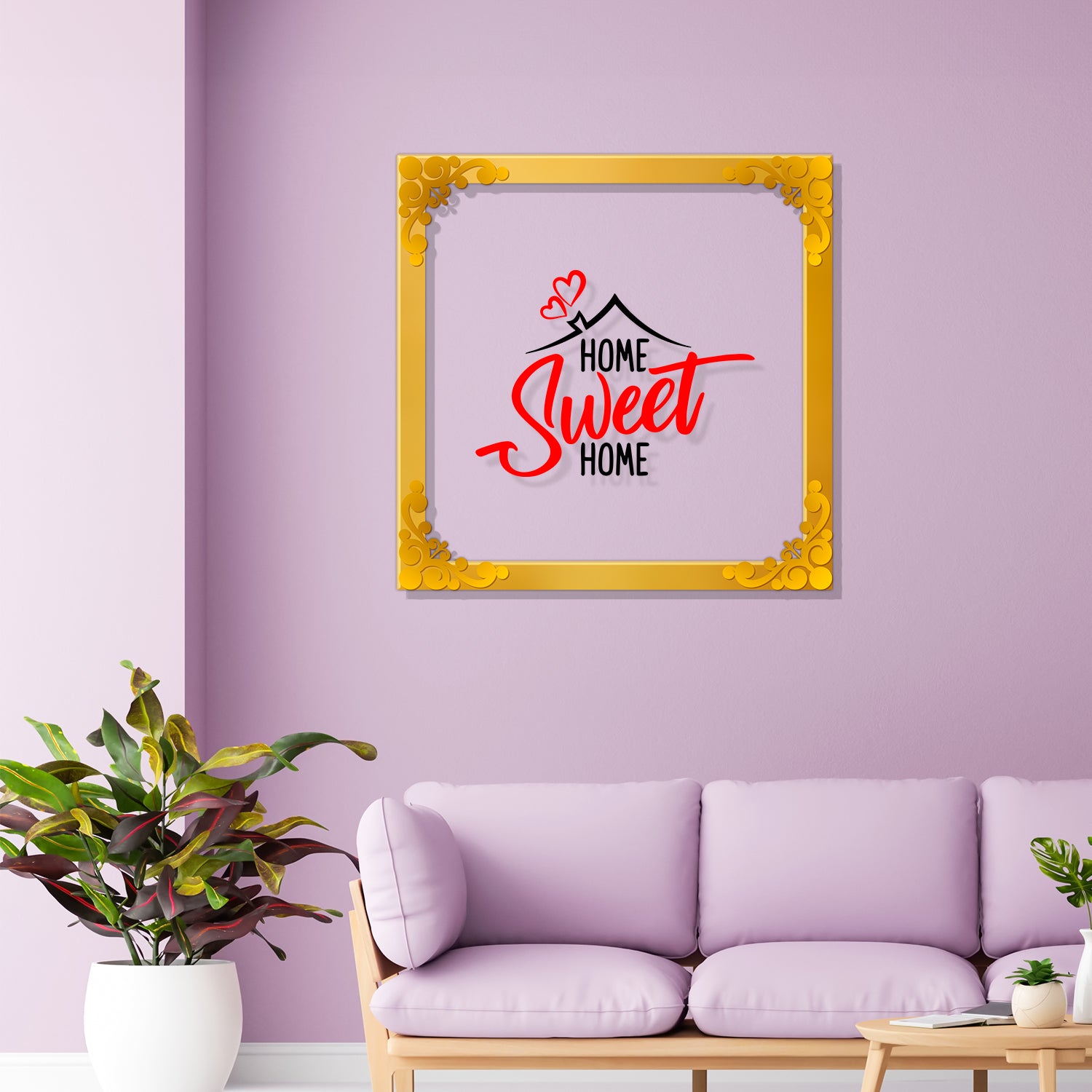 Home sweet home Golden Plaque for Gifting, Wall Decor Clear UV print with Golden Border-80