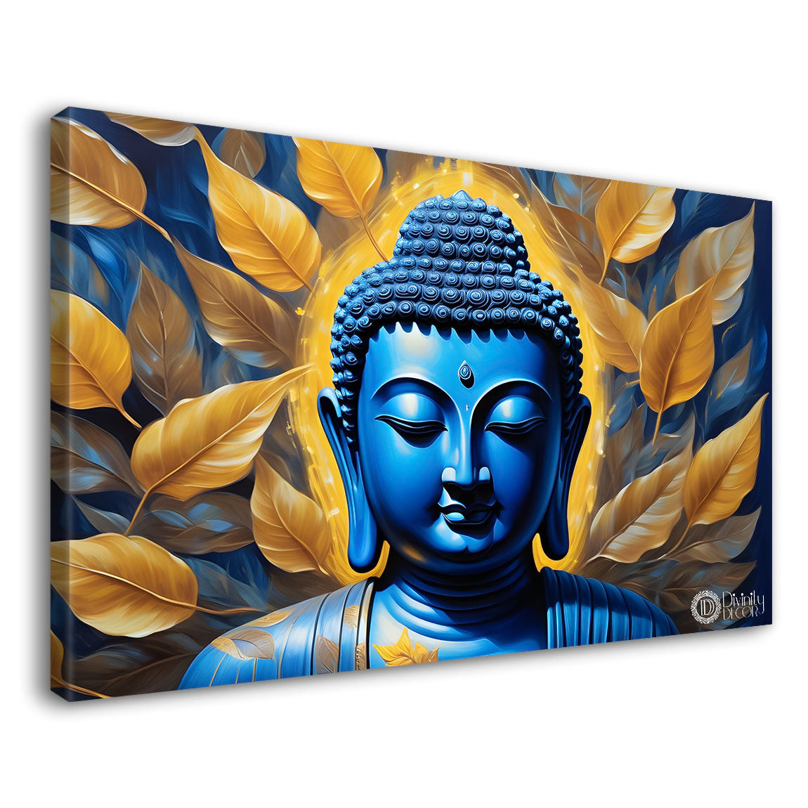 Blue buddha with yellow leaves painting Canvas Wall Painting - Buddha-80