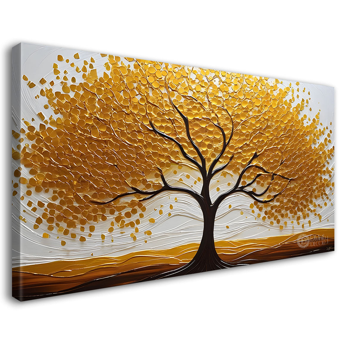 Golden tree in white textured background modern art Canvas Painting - Design - Tree-80