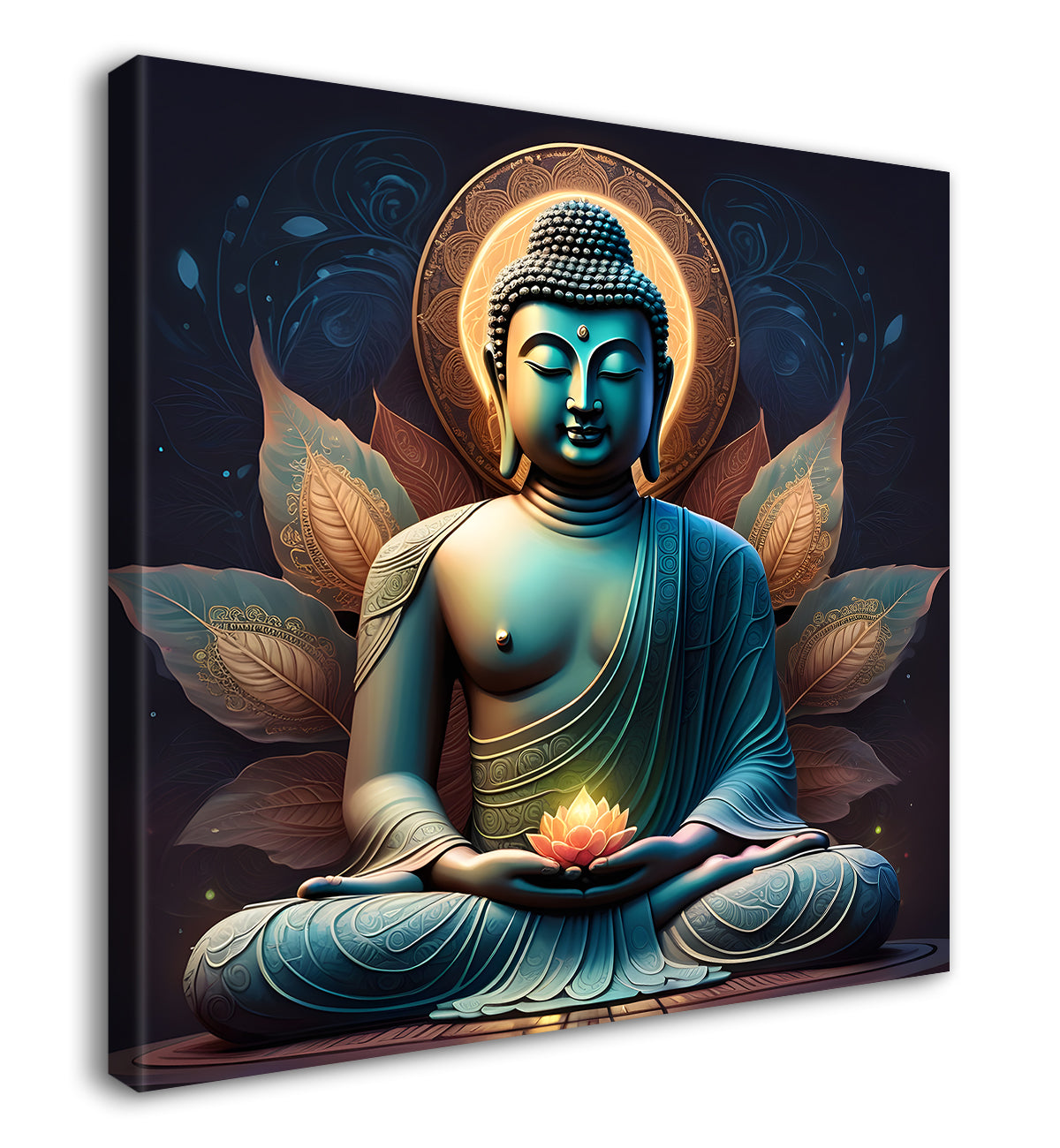 Dark green and blue buddha painting with lotus 24x24 inch Buddha-S-80