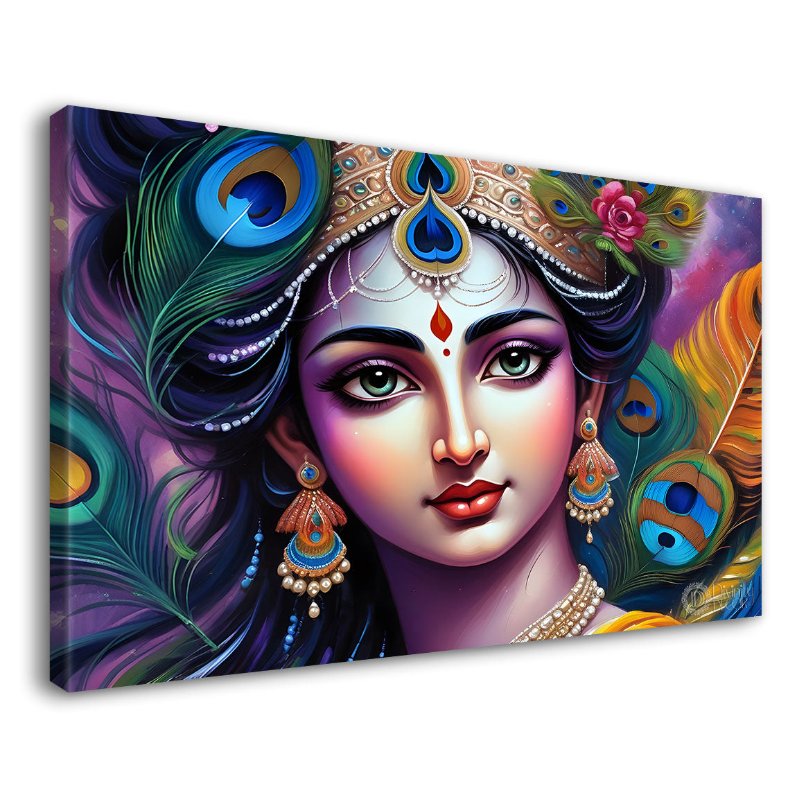 Krishna face with peacock feathers painting Canvas Painting - Design - Krishna-81
