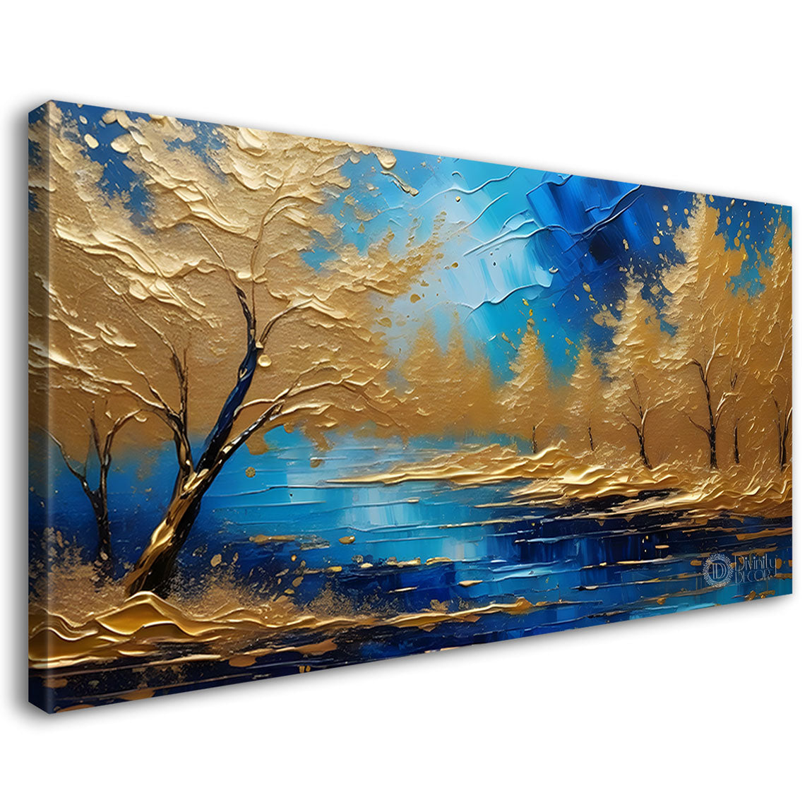 Golden trees with the lake painting Canvas Painting - Nature Art -812