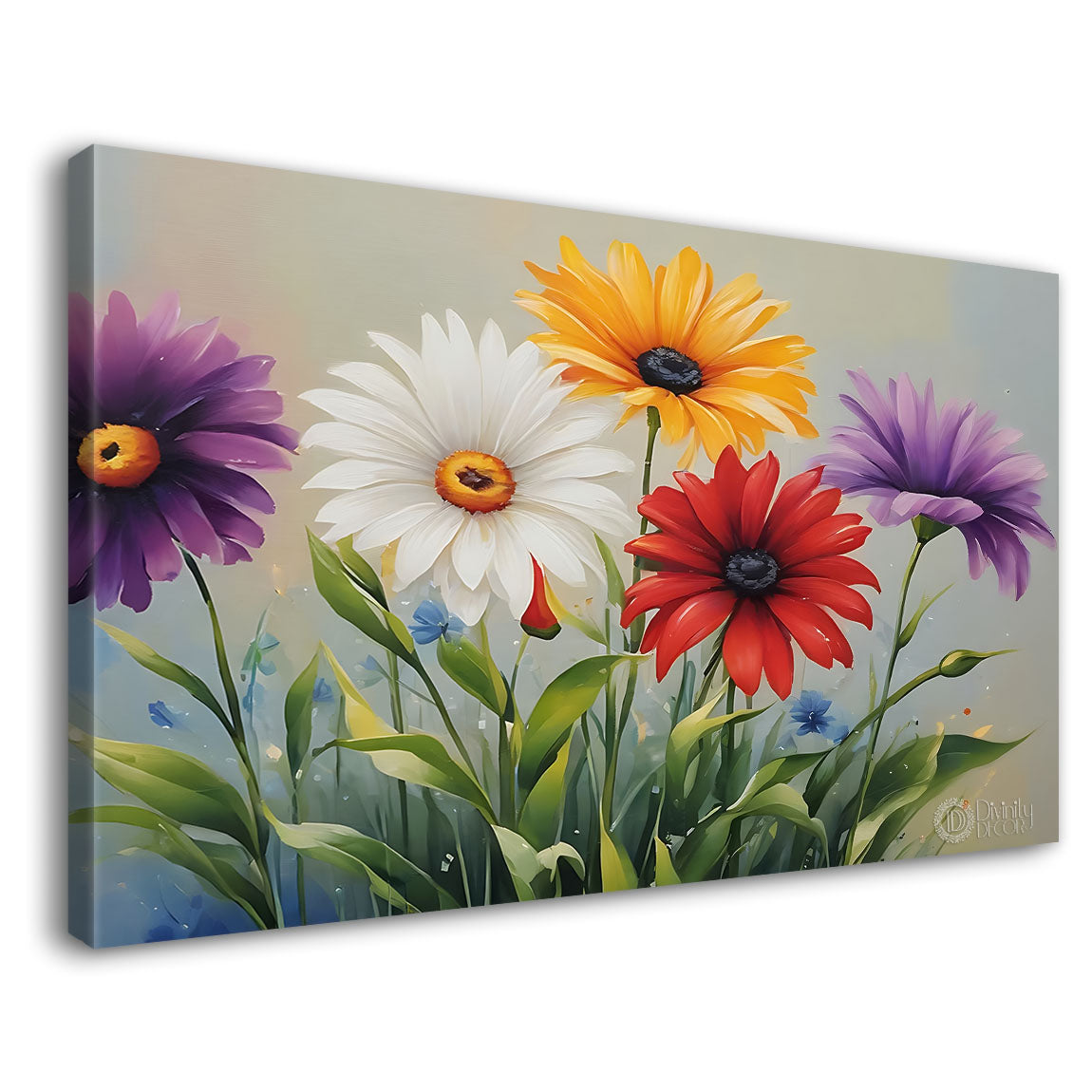 Colorful flowers in light background canvas painting- Flower-813