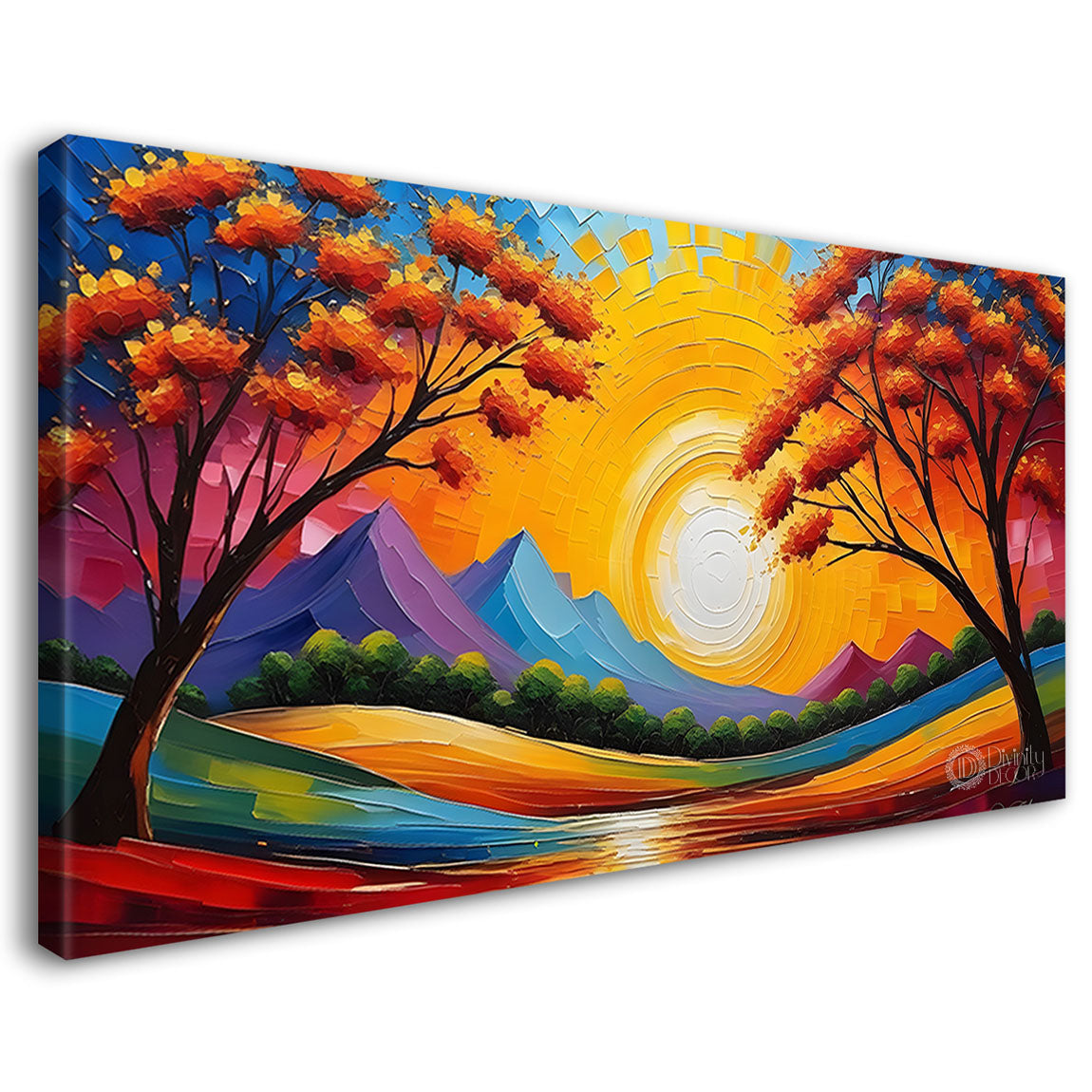 Orange trees with the sun painting Canvas Painting - Nature Art -813
