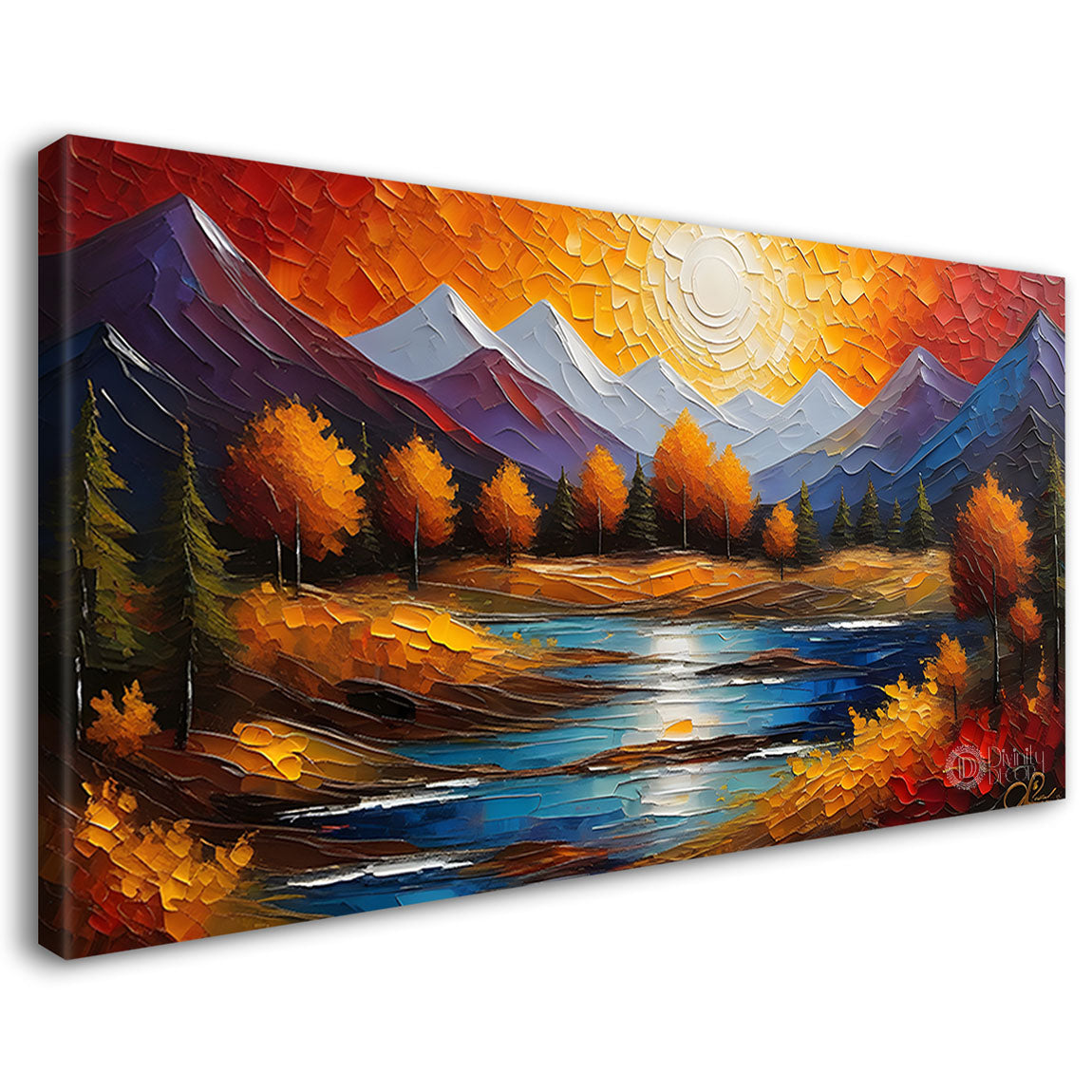 Mountains with the lake and trees painting Canvas Painting - Nature Art -814