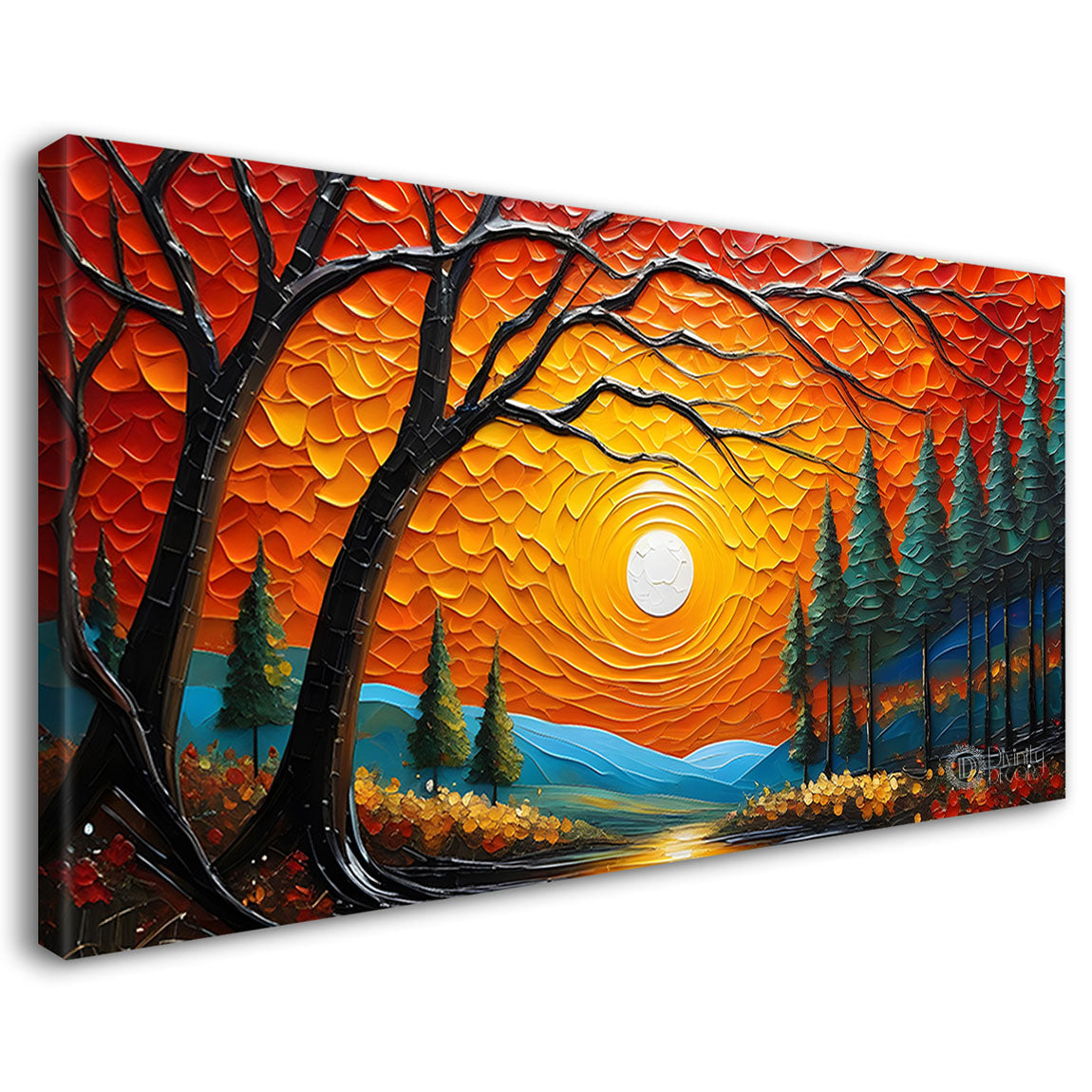 Trees with the sunset painting Canvas Painting - Nature Art -816