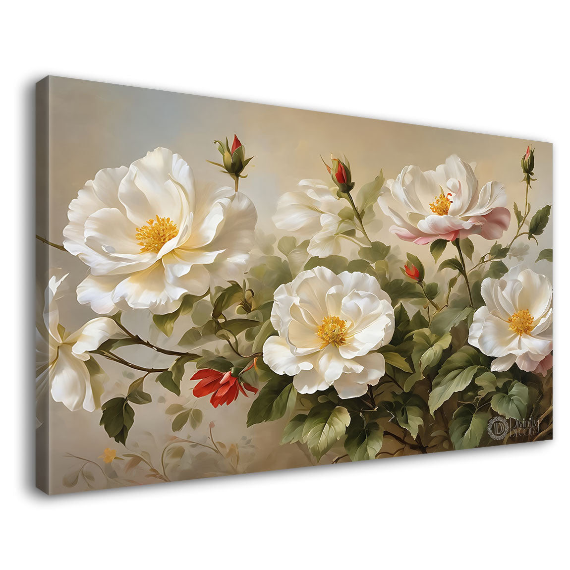 White flowers in light brown background canvas painting- Flower-818