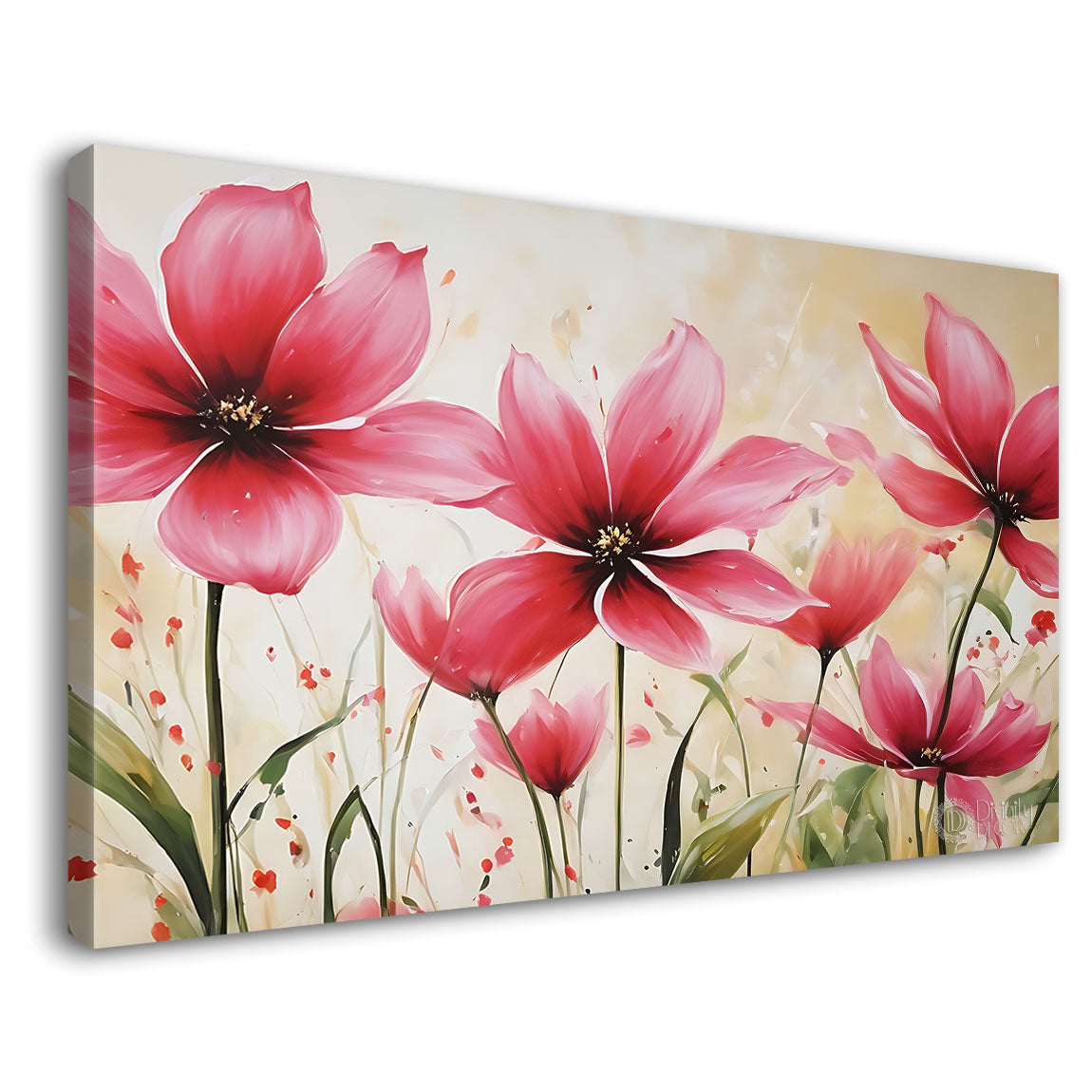 Pink flowers in light background canvas painting- Flower-819