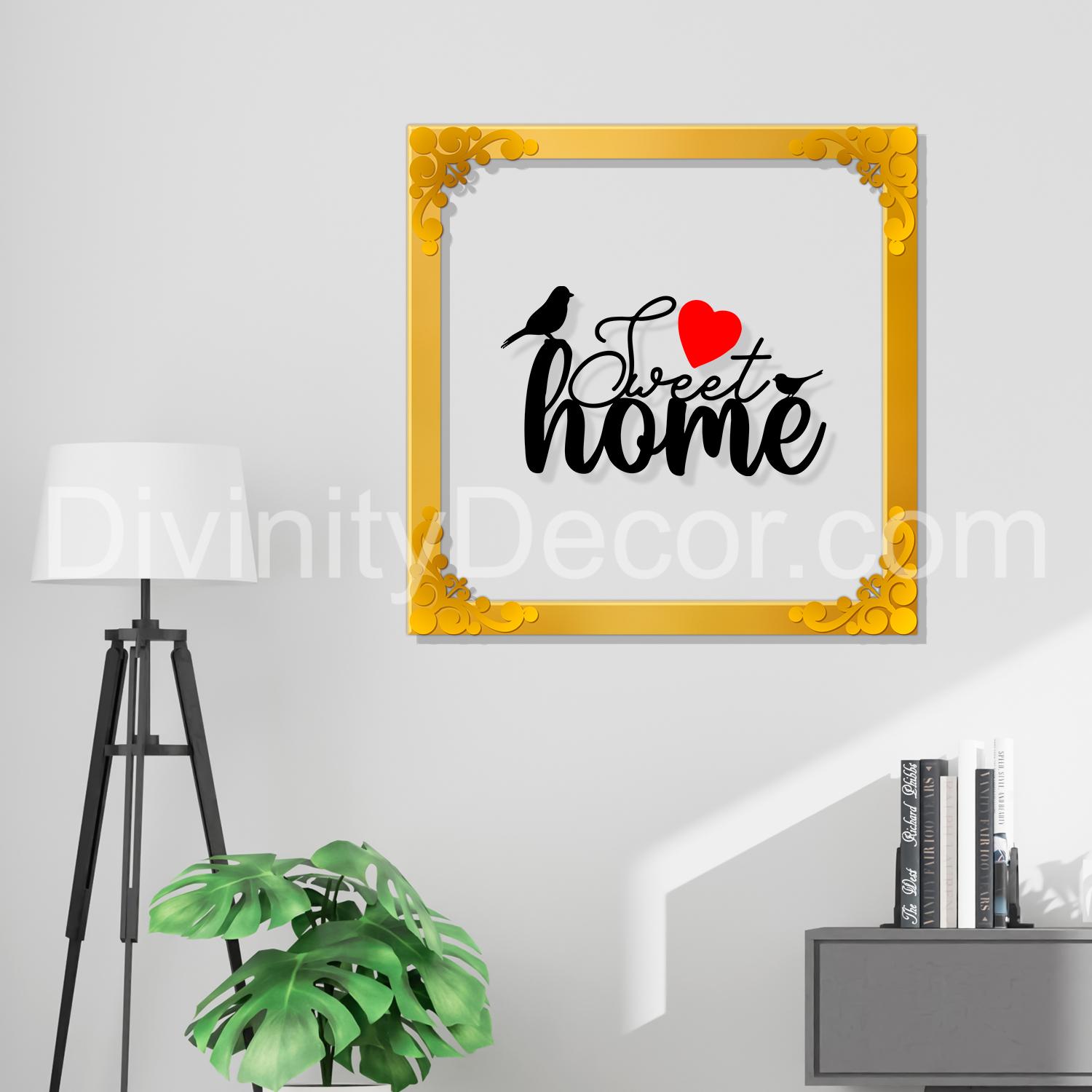 Sweet home Golden Plaque for Gifting, Wall Decor Clear UV print with Golden Border-81