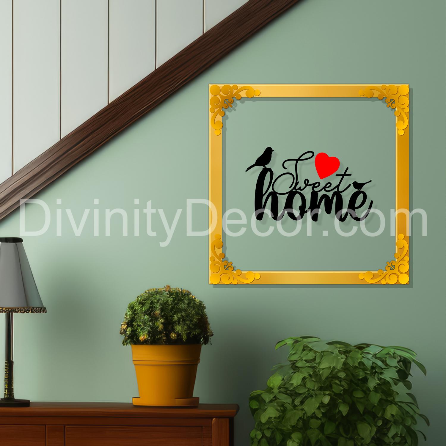 Sweet home Golden Plaque for Gifting, Wall Decor Clear UV print with Golden Border-81