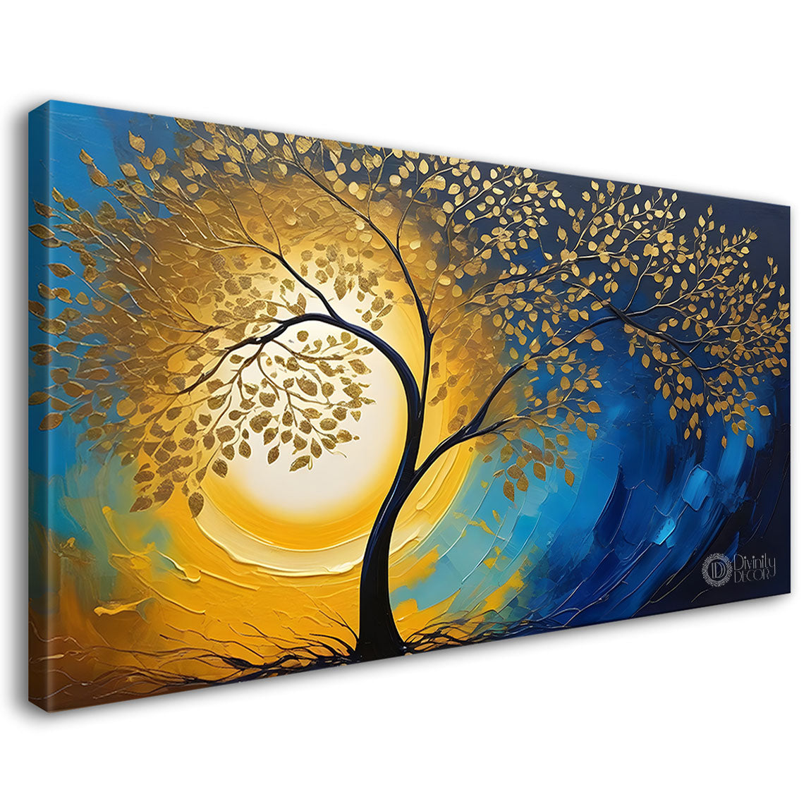 golden tree in dark blue textured background modern art Canvas Painting - Design - Tree-81