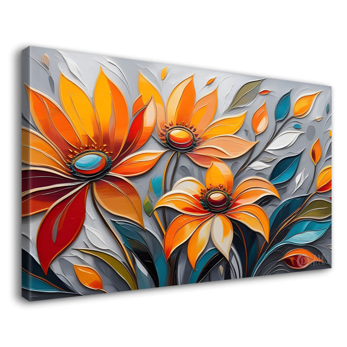 Orange flowers with light textured background textured painting- Design - Flower-81