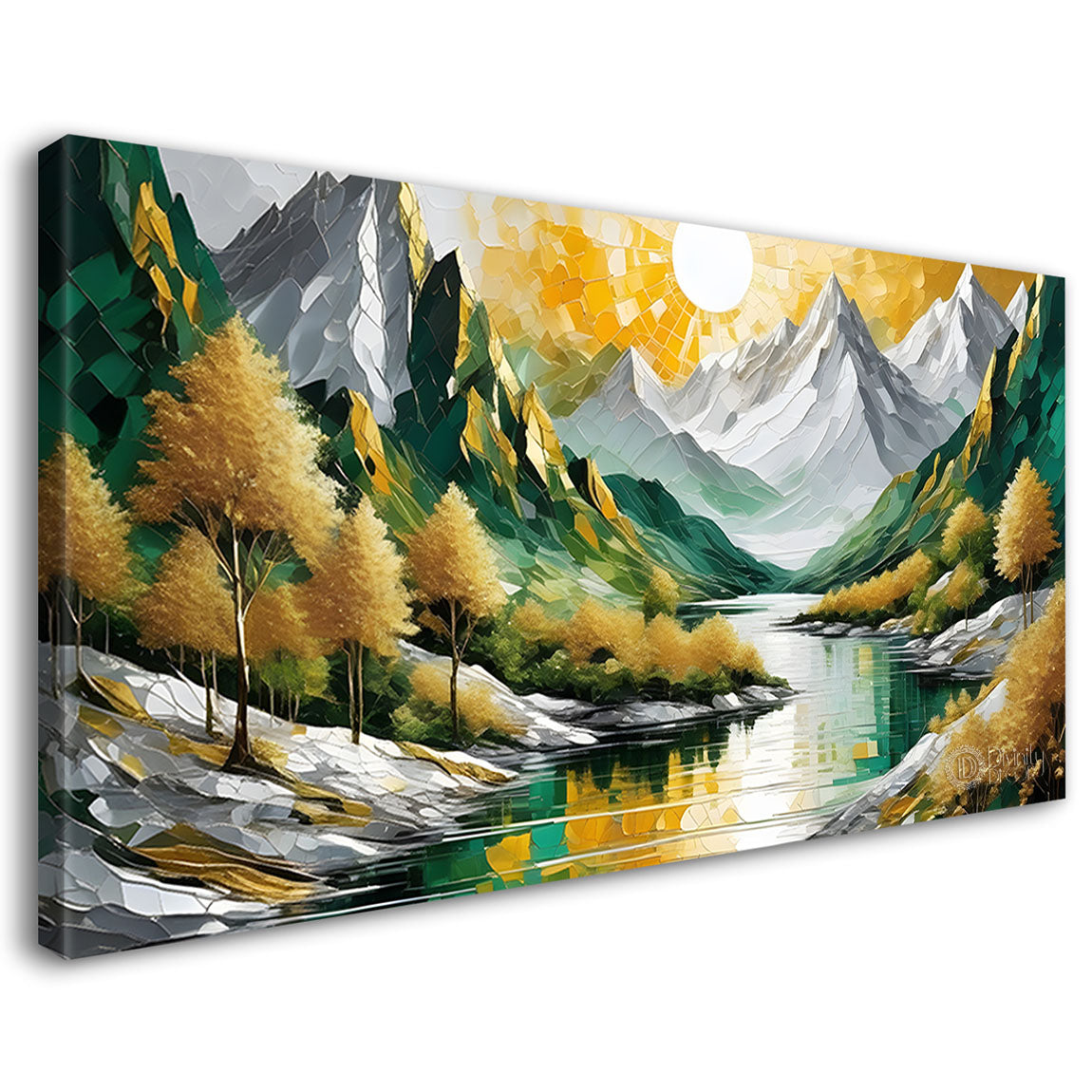 Green mountains with sun and trees painting Canvas Painting - Nature Art -820