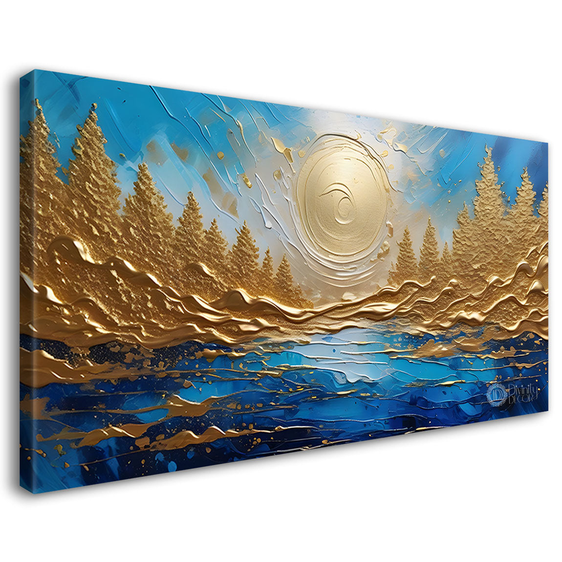 Golden trees with the lake painting Canvas Painting - Nature Art -829