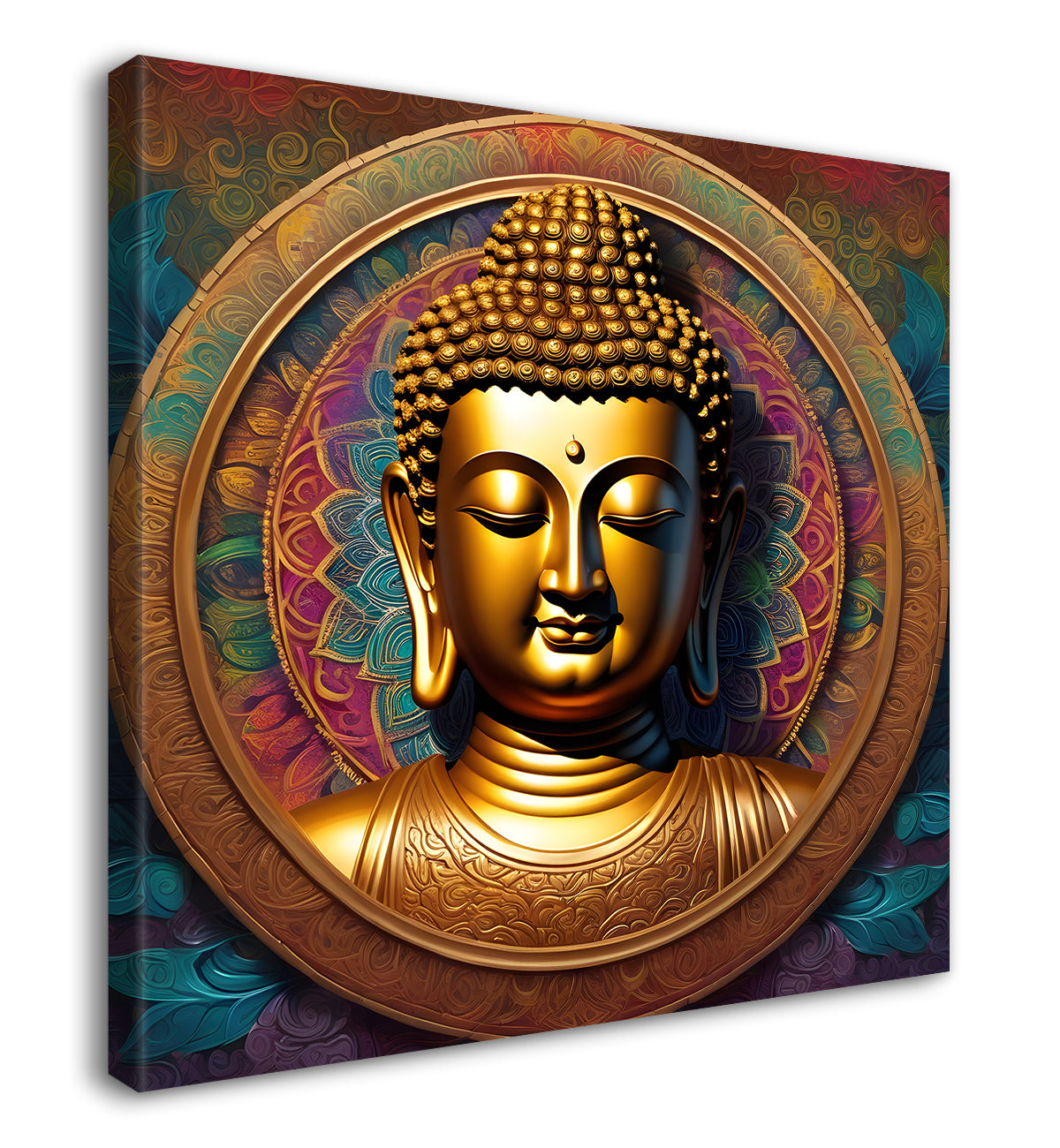 Dark green and blue buddha painting with lotus 24x24 inch Buddha-S-82