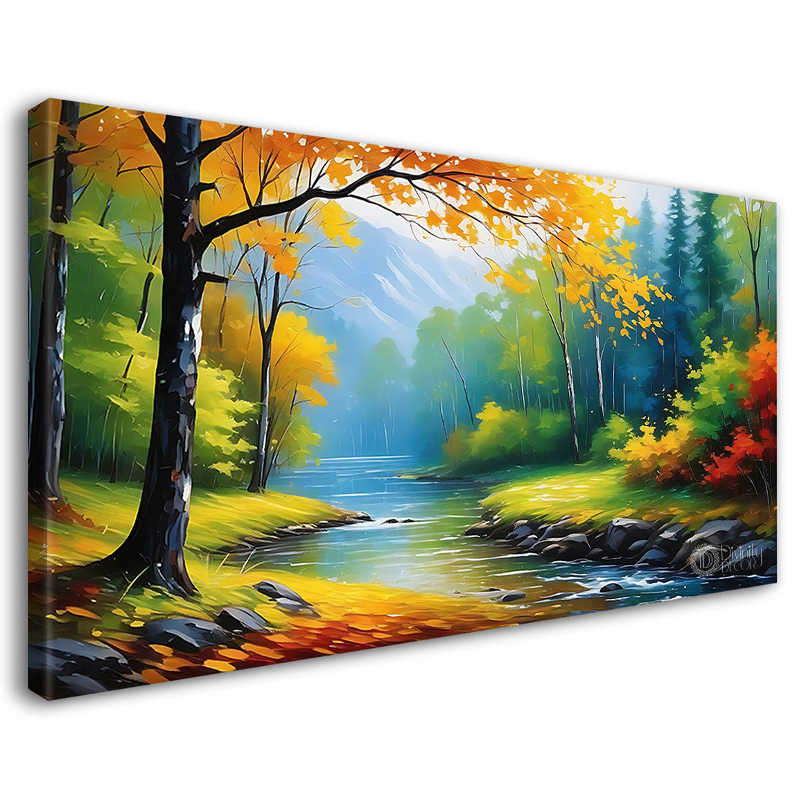 Colorful trees in textured painting Canvas Painting - Nature Art -82