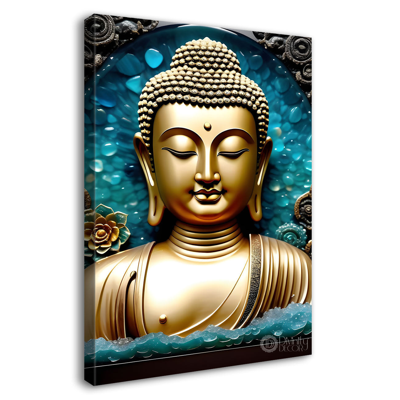 Golden buddha with blue background painting - Buddha-V-82