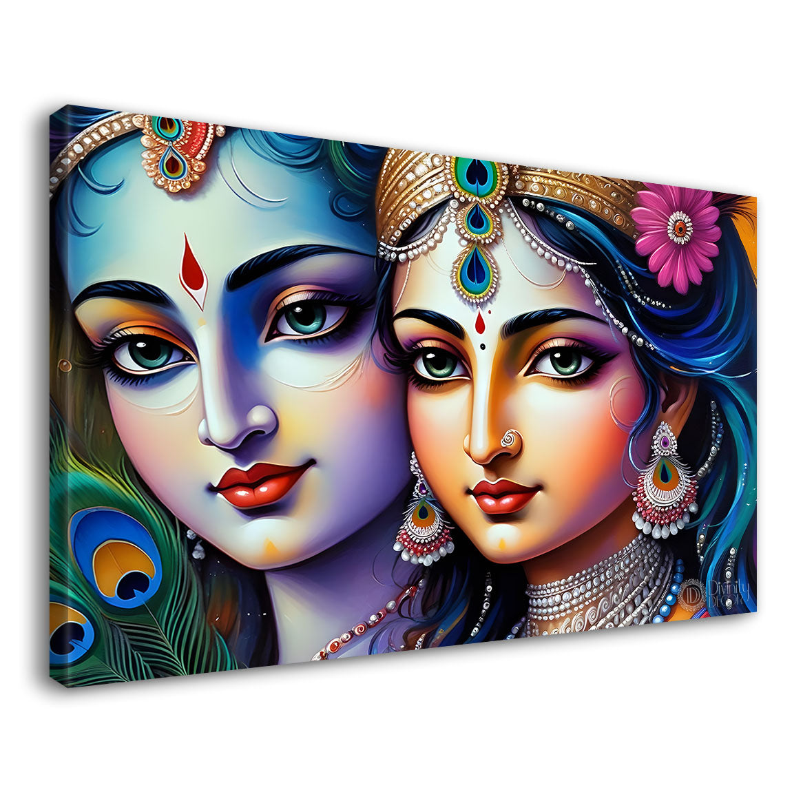 Radha and Krishna face in light textured painting Canvas Painting - Design - Krishna-83