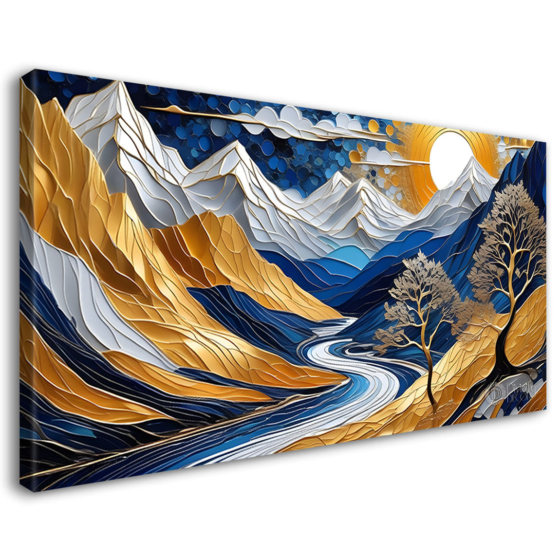 Blue mountains with the tree and the lake painting Canvas Painting - Nature Art -831